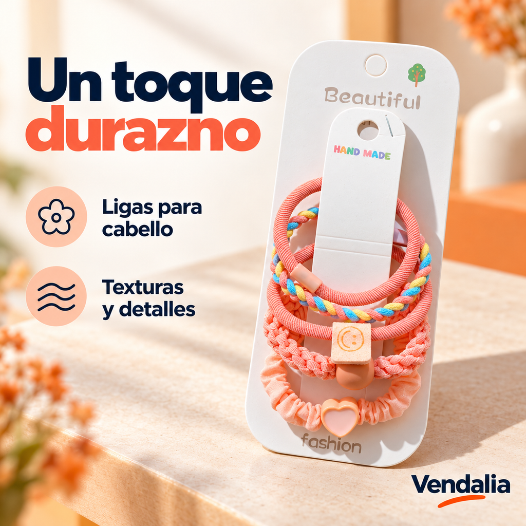 Ligas para Cabello Estilo Coreano durazno — presentación Vendalia
