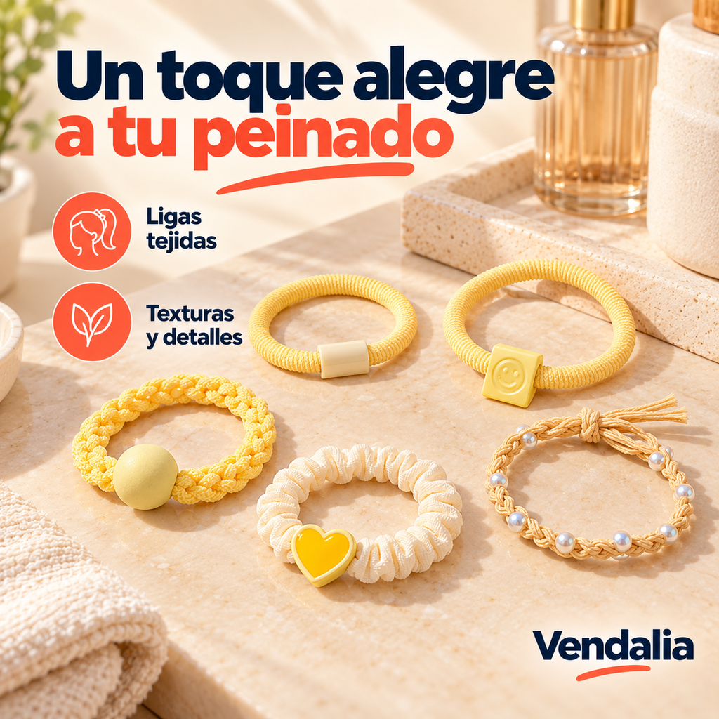 Ligas para Cabello Estilo Coreano amarillas — presentación Vendalia