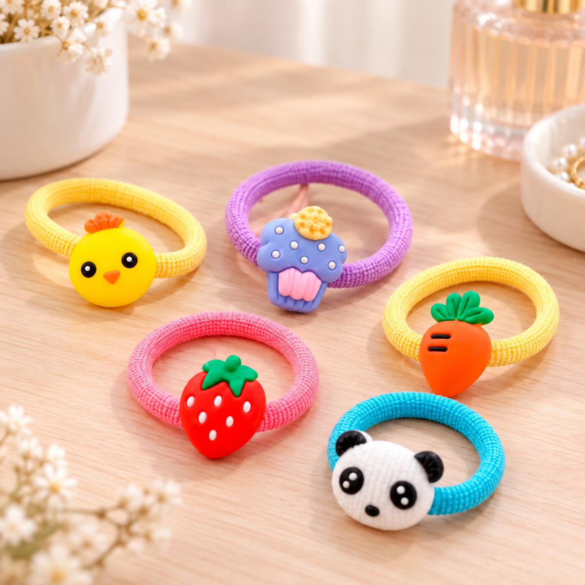 Set de Ligas para el Cabello con Diseños Kawaii en ambiente de hogar — Vendalia