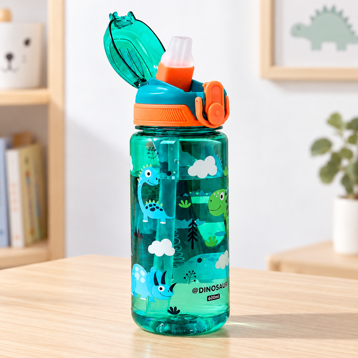 Botella Infantil de Agua con Diseño dinosaurio en ambiente Vendalia