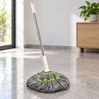 Trapeador de microfibra gris con detalles blancos y verde neón · vista completa
