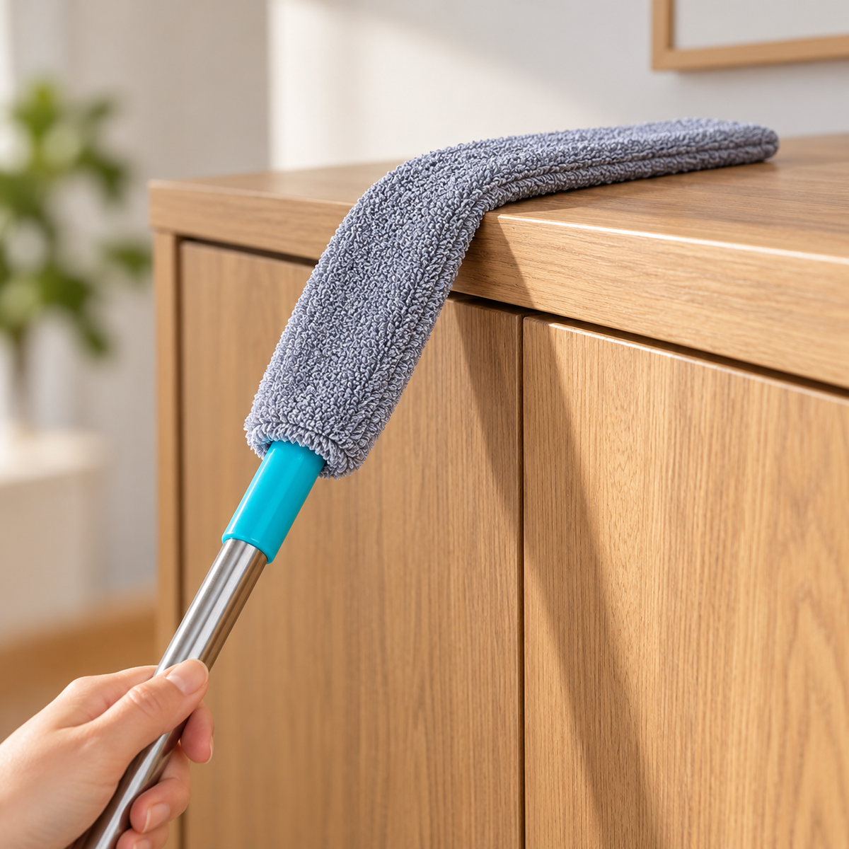 Cabezal de microfibra flexible sobre el borde de un mueble