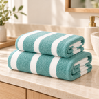 Toallas rayadas de microfibra para baño y manos · 2 piezas — Verde — SKU 52054