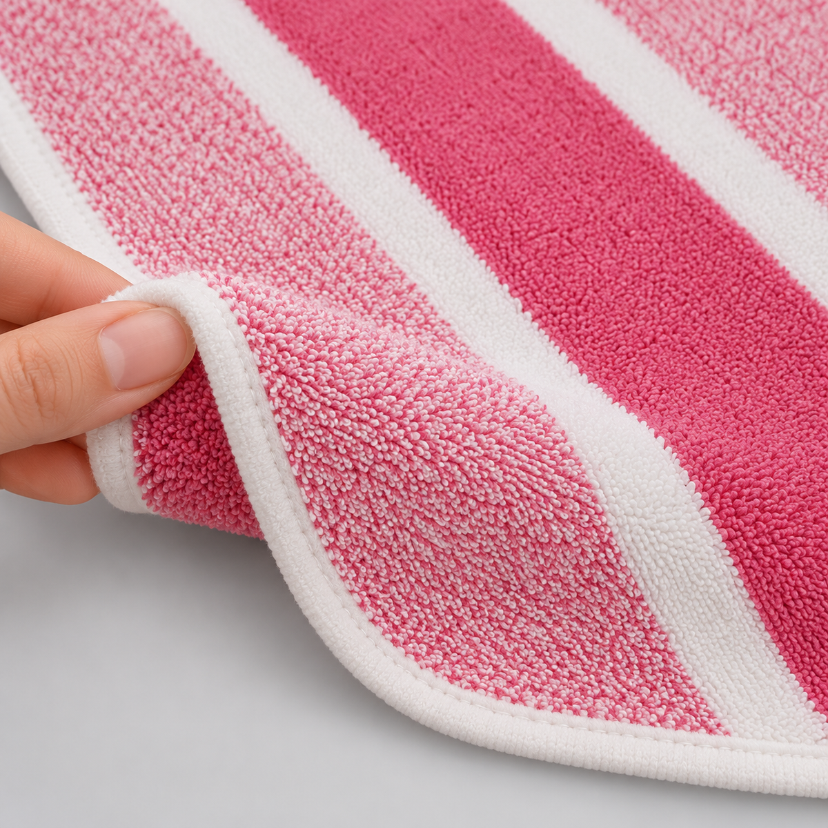 Toallas rayadas de microfibra para baño y manos · 2 piezas — rosa — vista de detalle