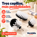 Kit de tres cepillos blancos y negros para taladro; taladro no incluido — Presentación Vendalia