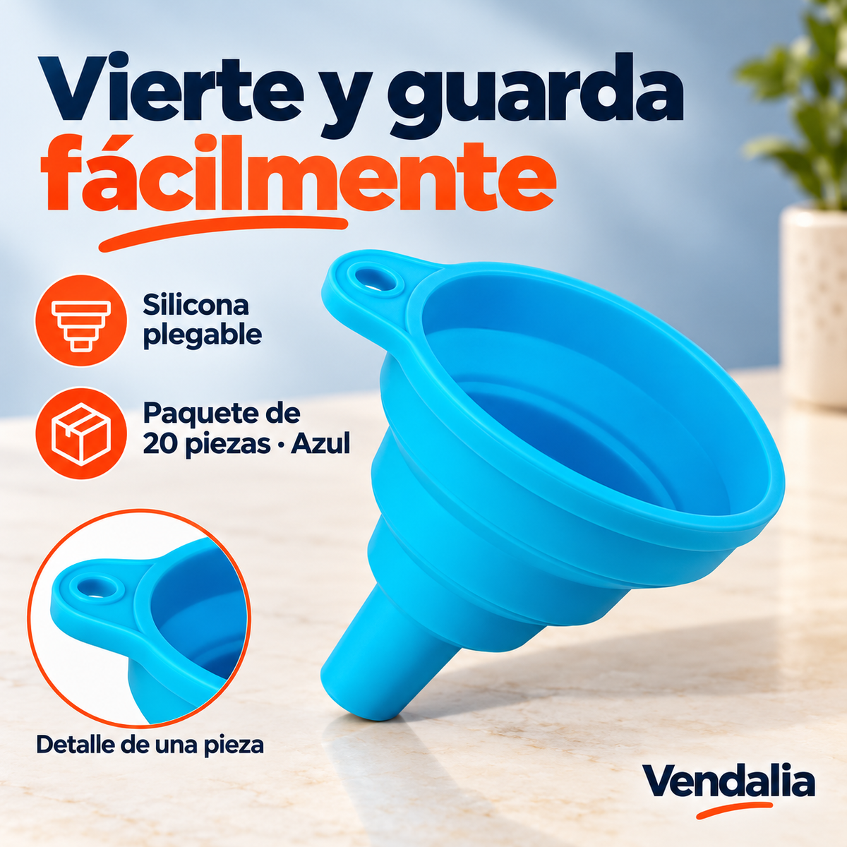 Embudo azul plegable; muestra de una pieza del paquete de 20 — Vendalia