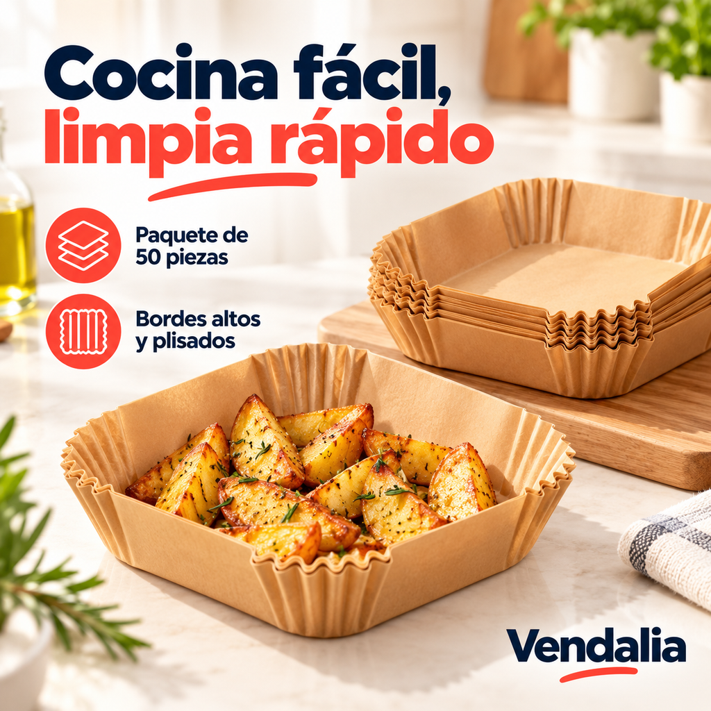 Moldes cuadrados de papel kraft para freidora, paquete de 50 piezas · Vendalia