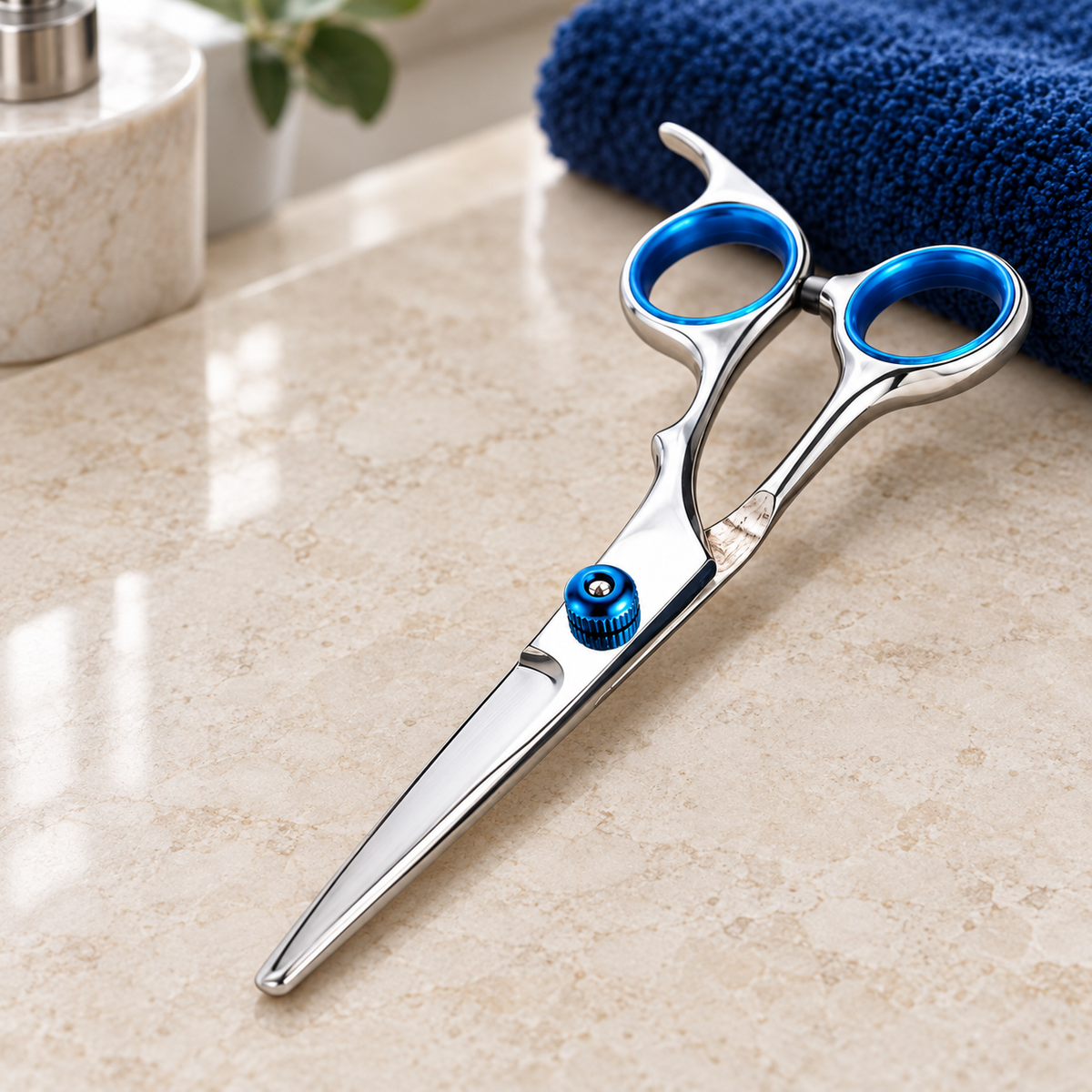 Tijeras de acero inoxidable para corte de cabello · fotografía ambientada de Vendalia · SKU 52595