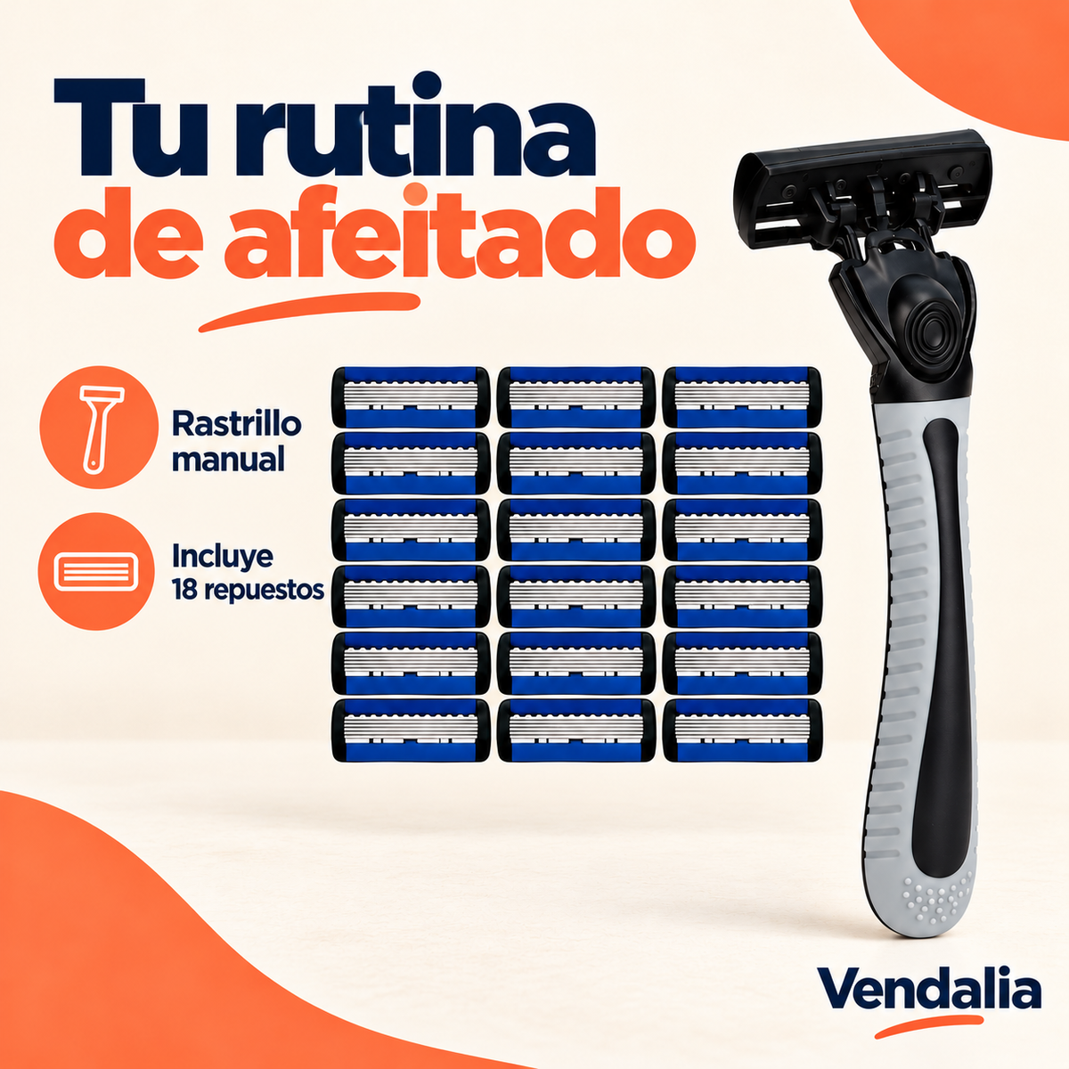 Rastrillo Afeitador con 18 Repuestos — presentación Vendalia