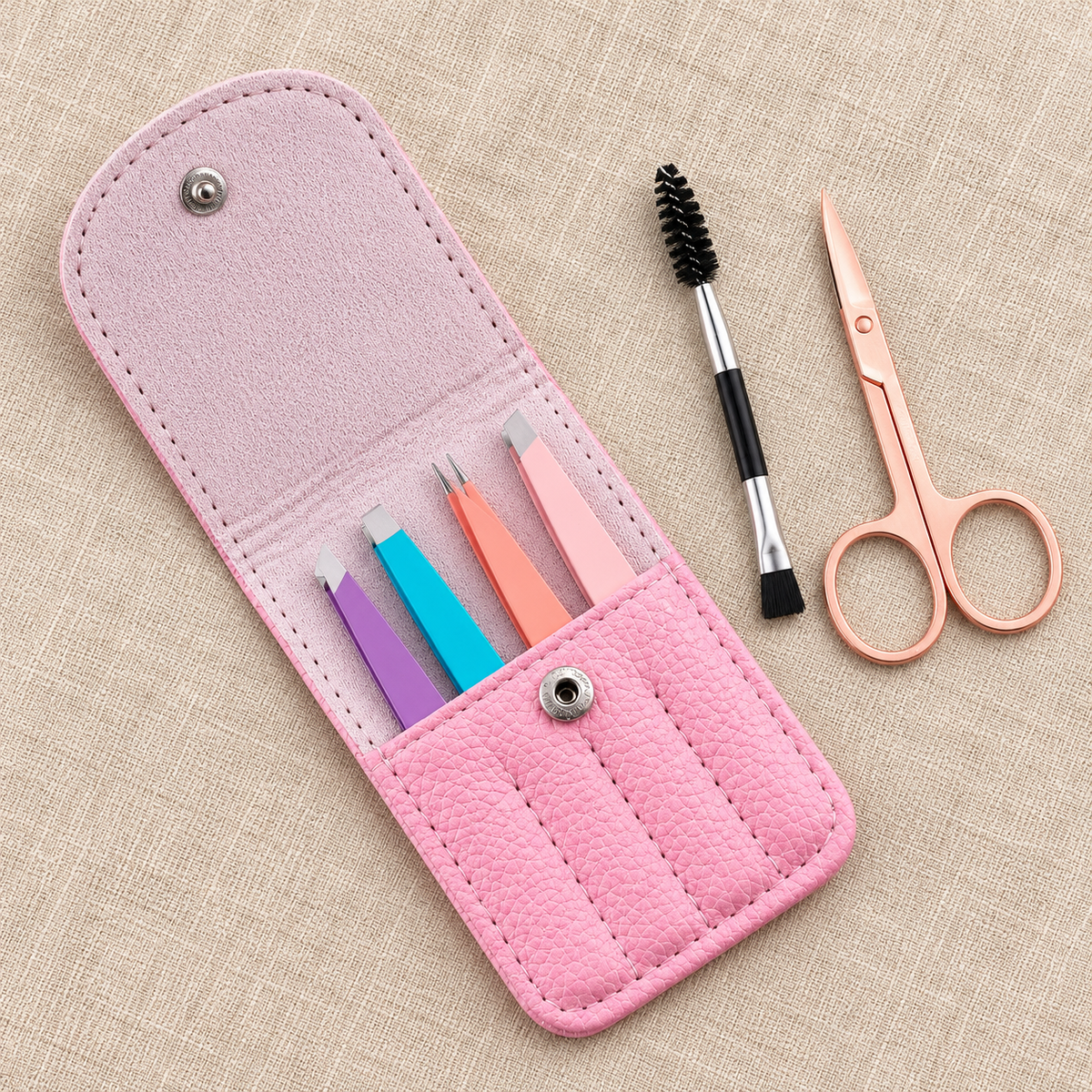 Juego de pinzas para cejas portátil rosa — vista de detalle