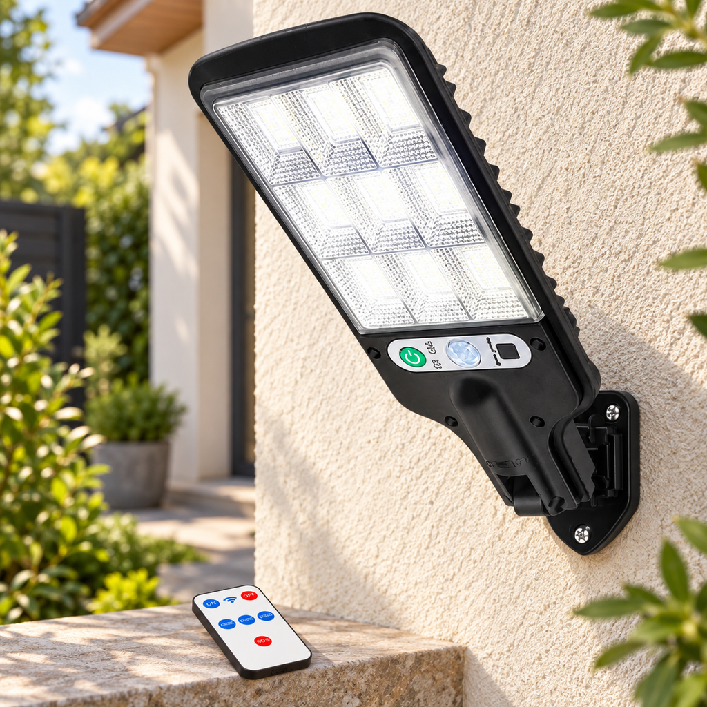 Lámpara Solar LED con Sensor y Control en ambiente de hogar — Vendalia