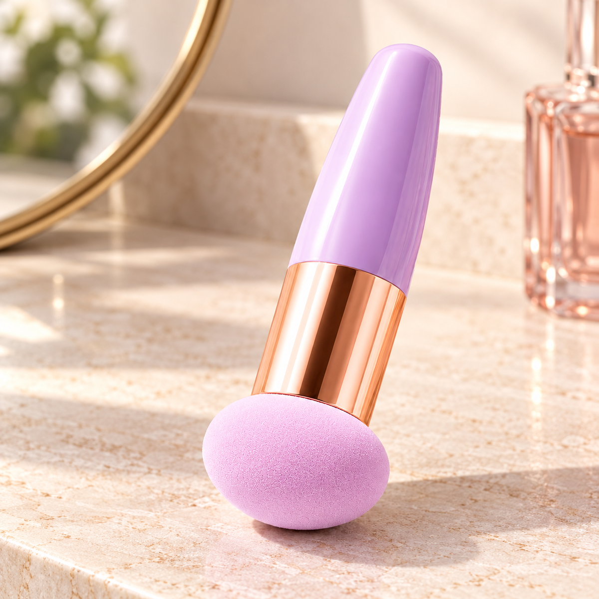 Aplicador de Maquillaje Tipo Brocha con Esponja Suave Lila en ambiente Vendalia