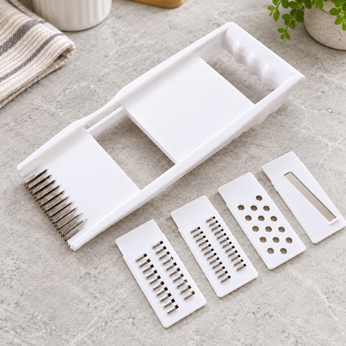 Rallador y Cortador de Verduras Multifuncional con 4 Cuchillas en ambiente de hogar — Vendalia