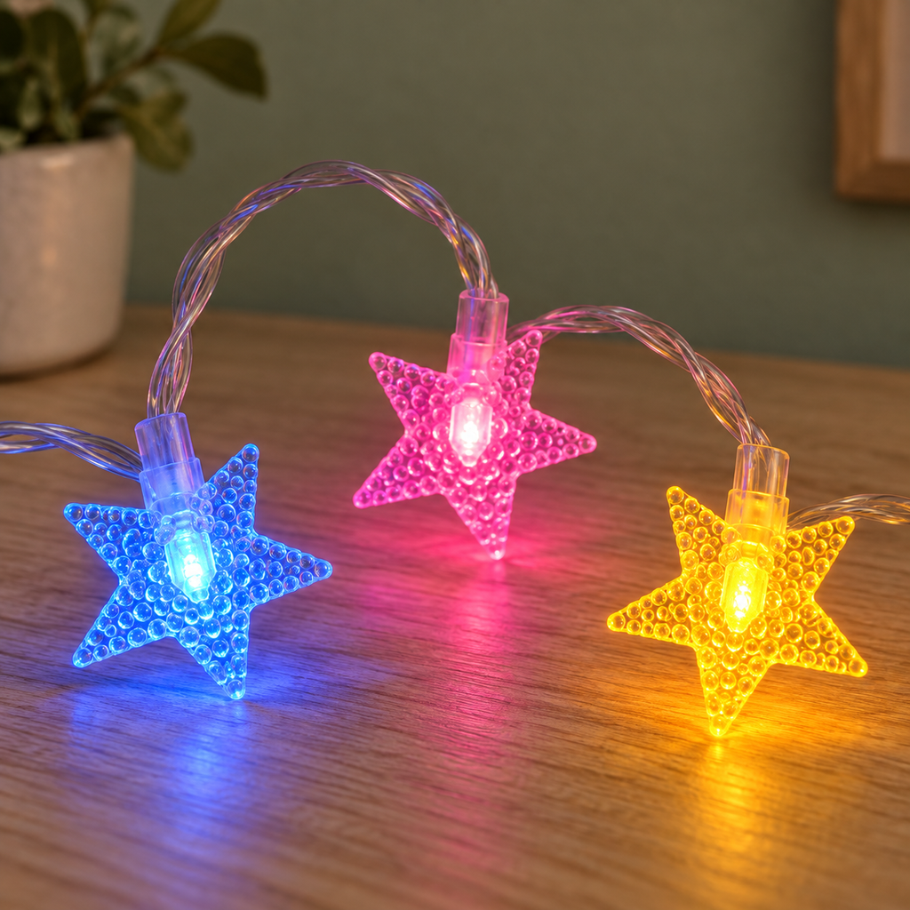 Serie de Luces LED Decorativas con Estrellas en ambiente de hogar — Vendalia