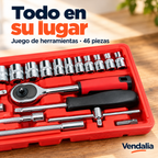 Juego de herramientas de 46 piezas en maletín rojo — presentación Vendalia