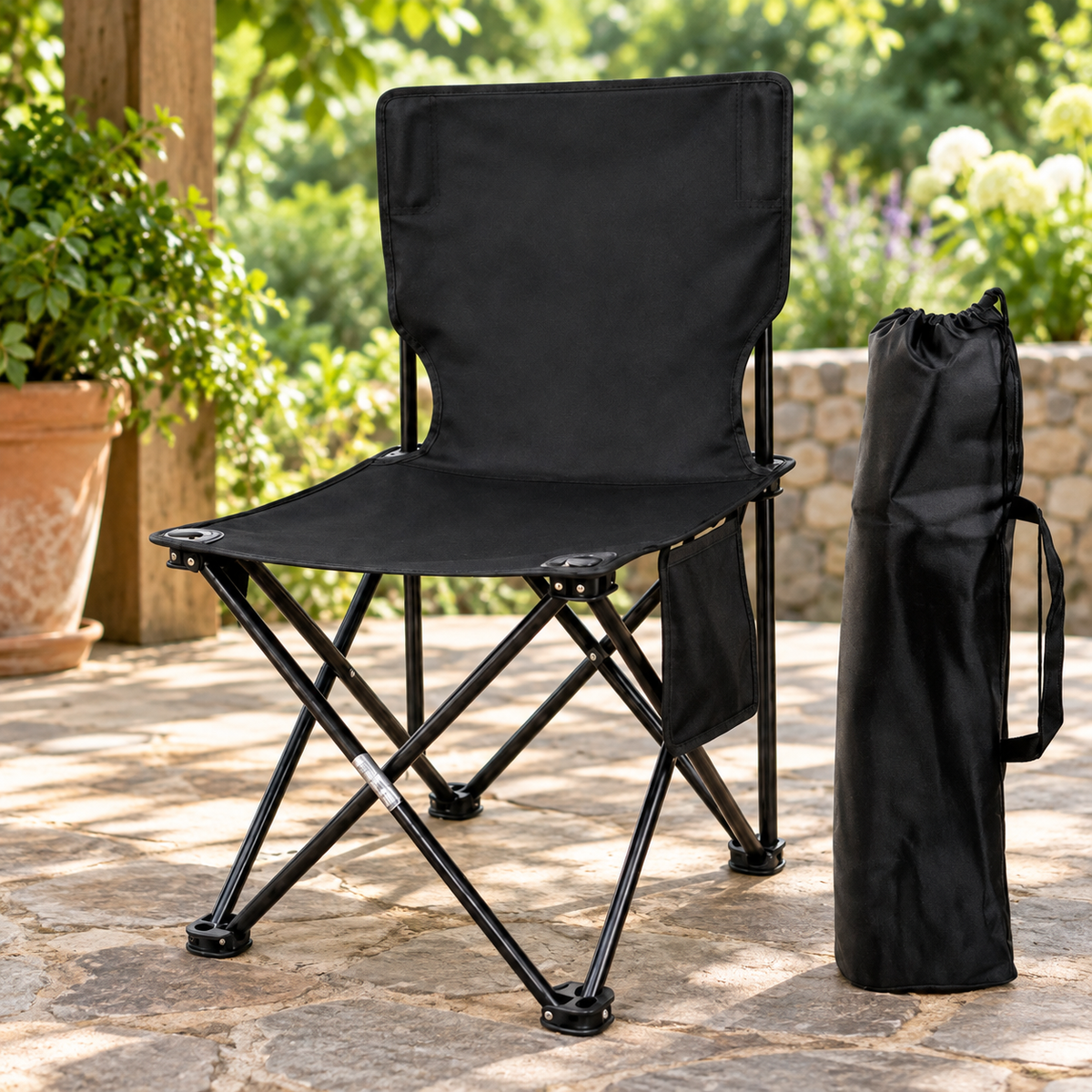 Silla plegable portátil con funda — fotografía ambientada de Vendalia