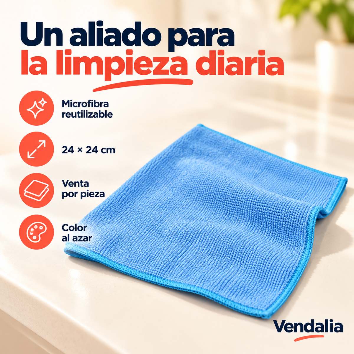 Paño de microfibra 24 × 24 cm — portada Vendalia, color al azar