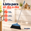 Escoba doméstica azul y negra con mango metálico — Presentación Vendalia