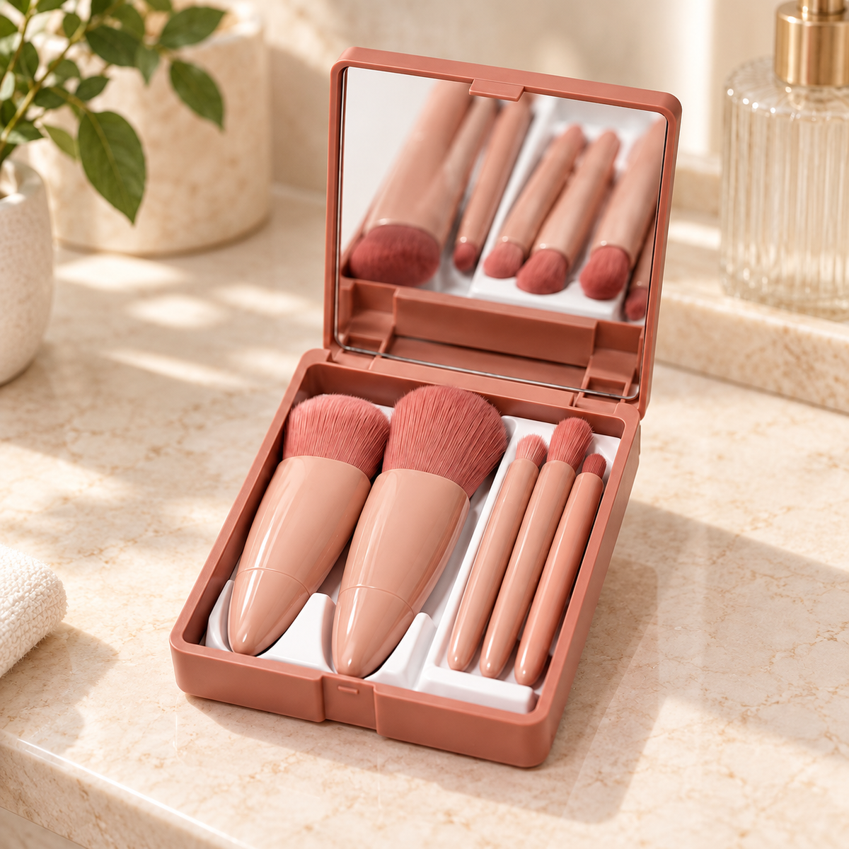 Set de Brochas de Maquillaje con Estuche en ambiente de hogar — Vendalia