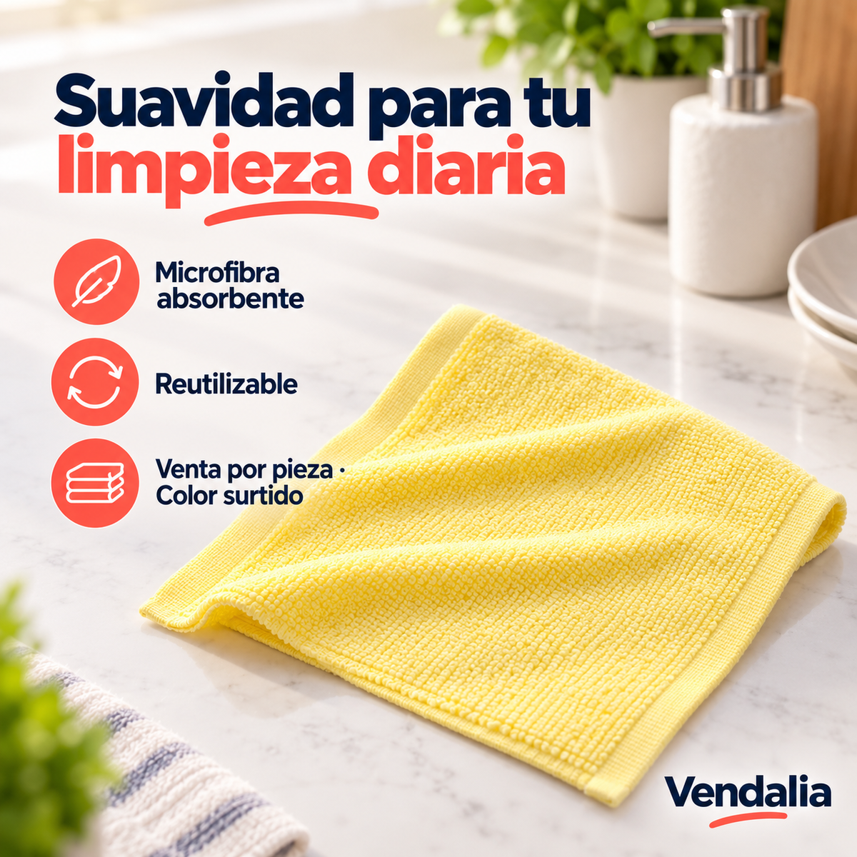 Toalla de microfibra, venta por pieza en color surtido · portada Vendalia