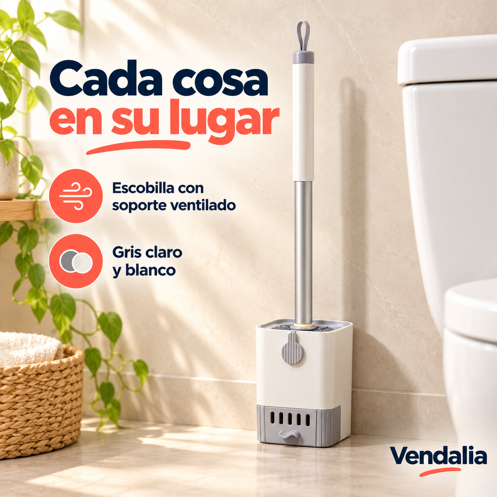Escobilla gris y blanca con soporte ventilado · Vendalia