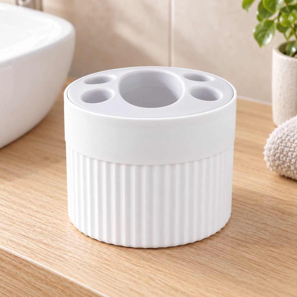 Organizador Blanco Cilíndrico para Baño Porta Cepillos en ambiente de hogar — Vendalia