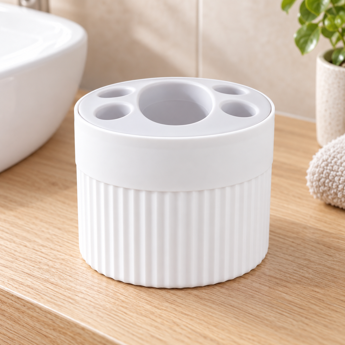Organizador Blanco Cilíndrico para Baño Porta Cepillos en ambiente de hogar — Vendalia