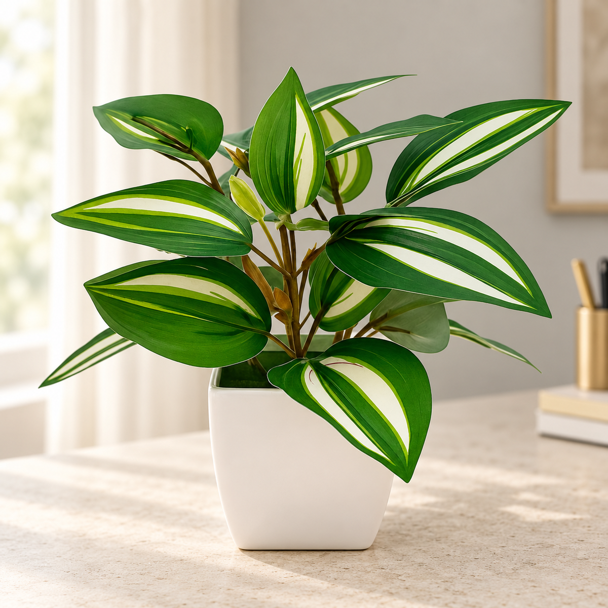 Planta artificial decorativa con maceta en ambiente de hogar — Vendalia