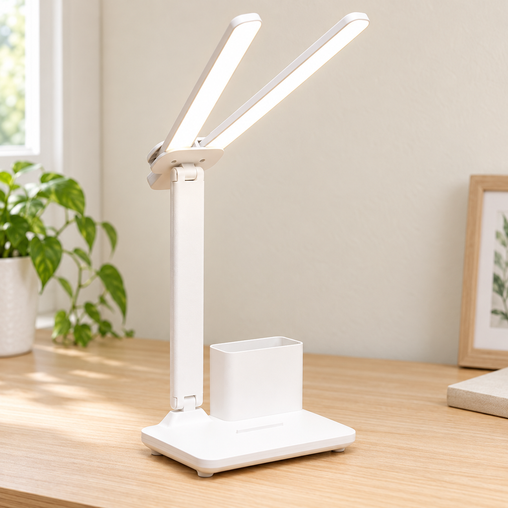 Lámpara de mesa de doble cabezal en ambiente de hogar — Vendalia