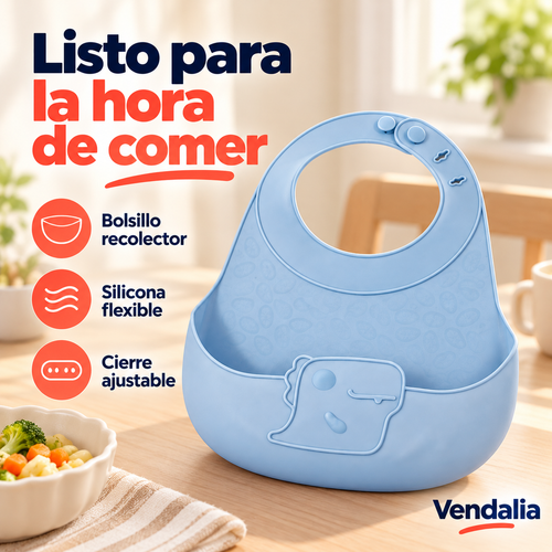 Babero de silicona azul pastel — portada Vendalia
