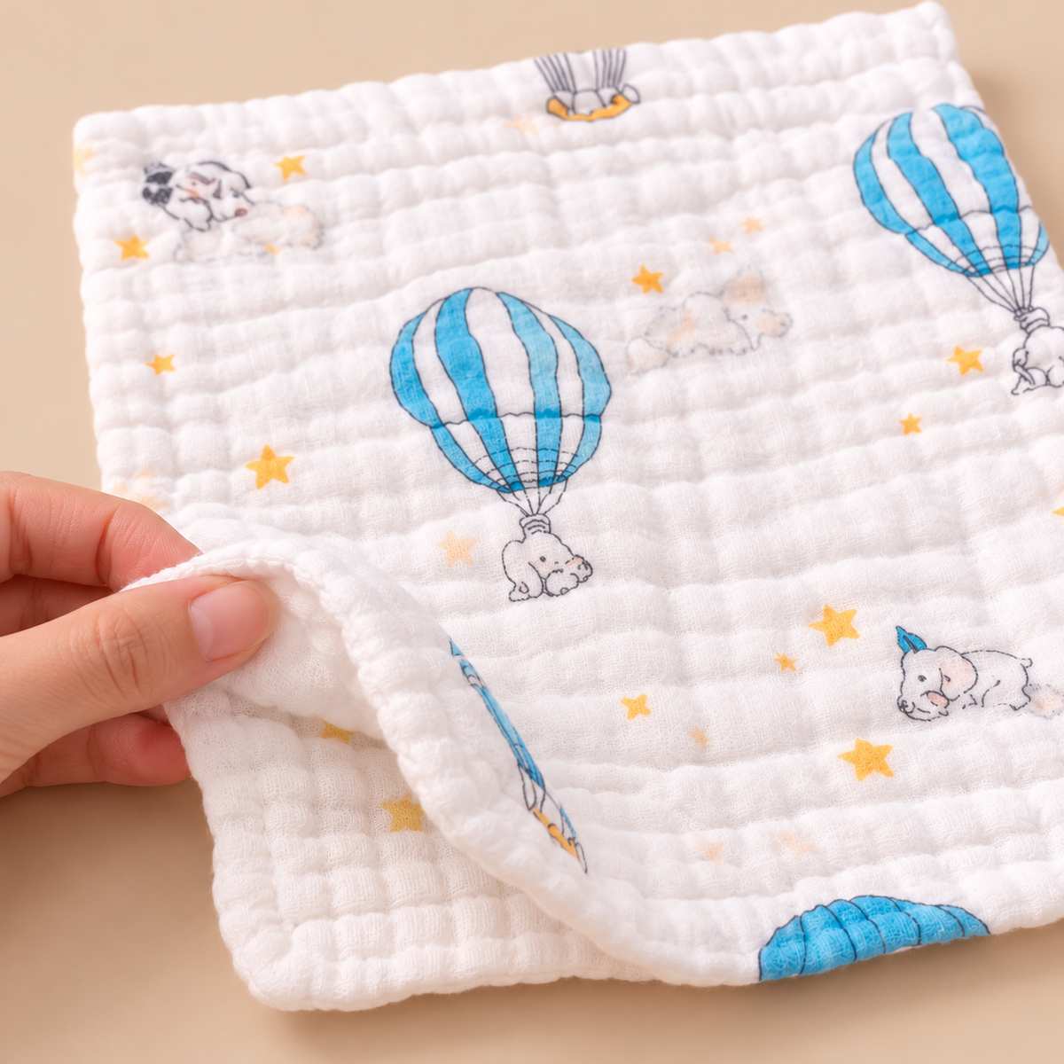 Detalle de tejido y estampado de ejemplo de la toallita de algodón