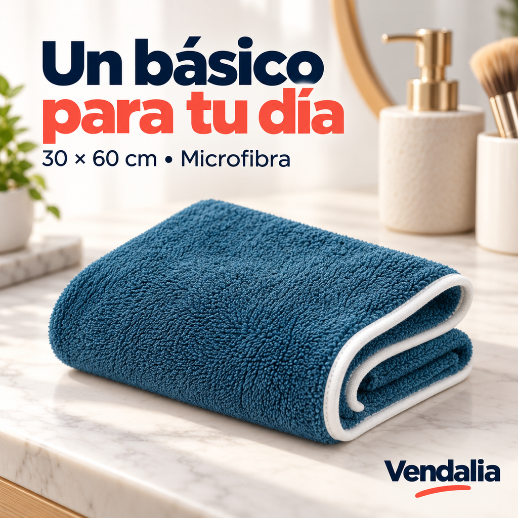 Toalla de microfibra azul con orilla blanca — Vendalia.