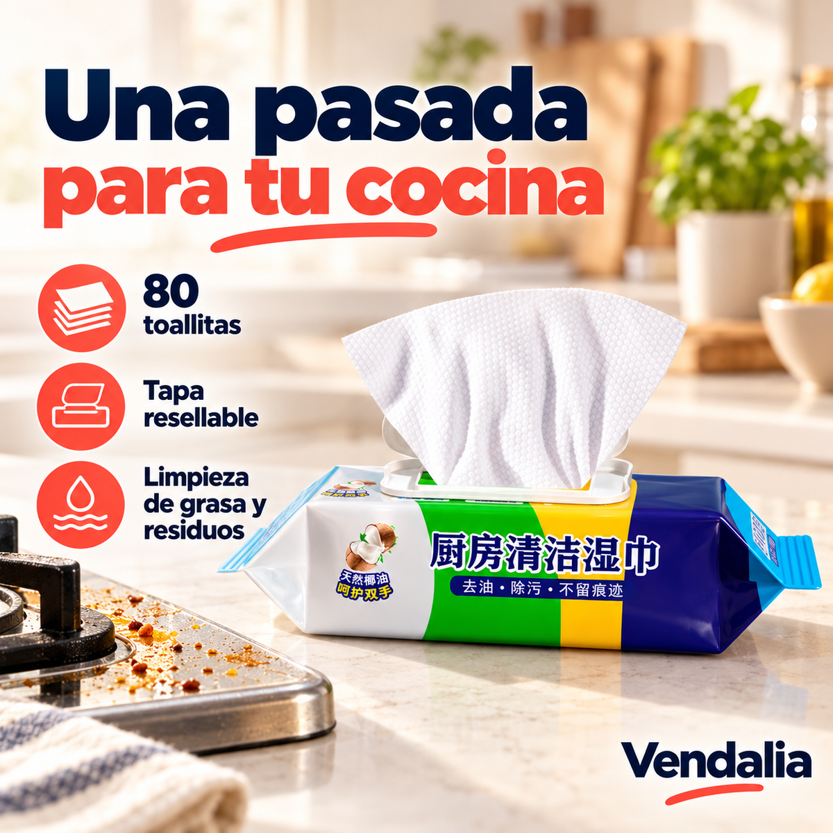 Toallitas Húmedas para Cocina Aceite de coco natural — portada Vendalia
