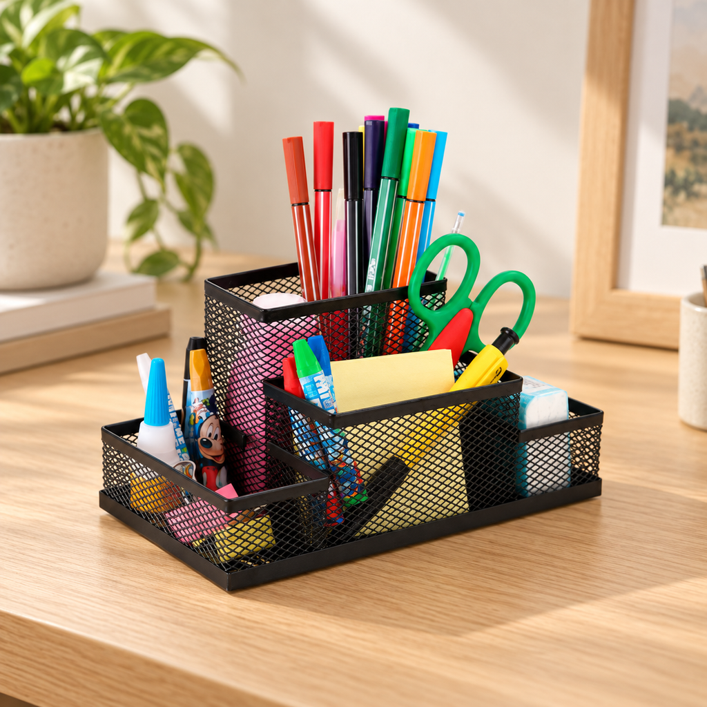 Organizador Metálico de Escritorio; accesorios de ambientación no incluidos