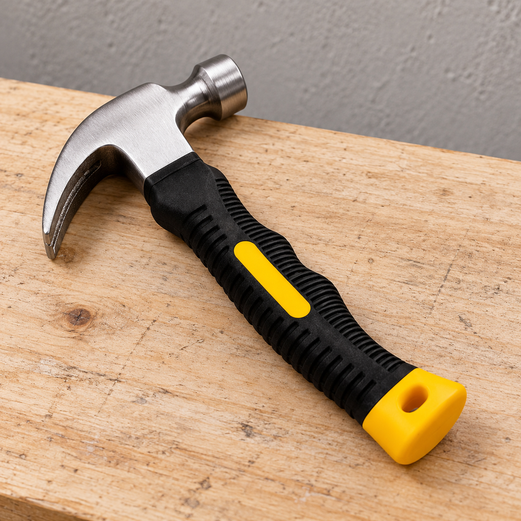 Martillo compacto con mango negro y amarillo — Vendalia. Color enviado al azar: amarillo, naranja o turquesa; no es posible elegirlo.