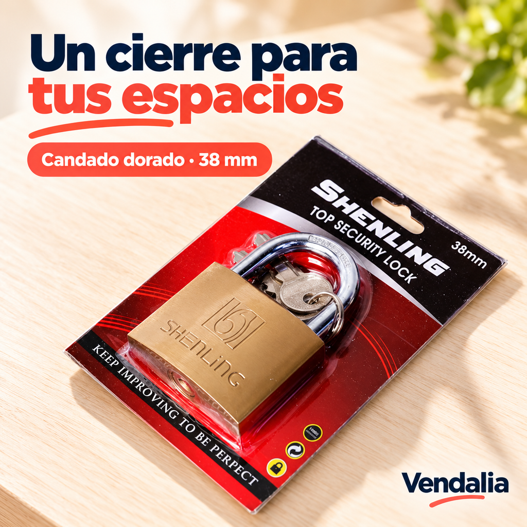 Candado metálico dorado Shenling de 38 mm — Vendalia