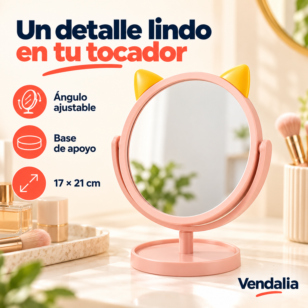 Espejo de Tocador con Orejas Decorativas — presentación Vendalia