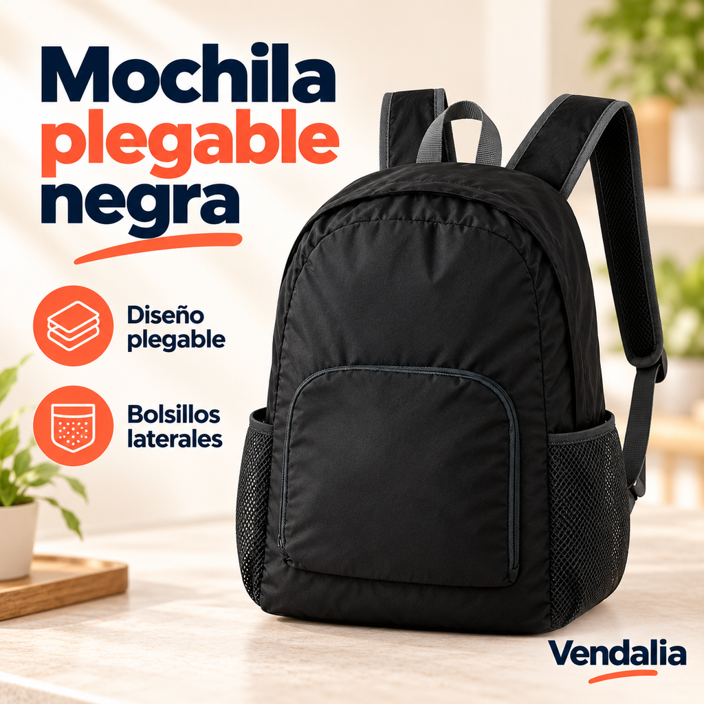 Mochila plegable negra — portada Vendalia