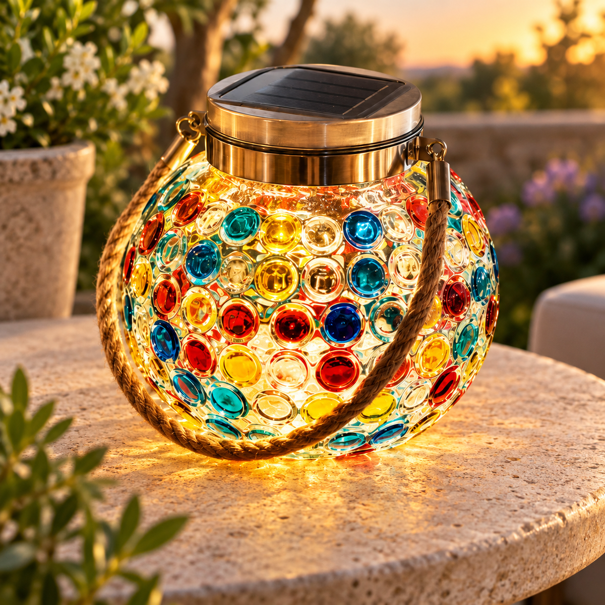 Lámpara Solar Decorativa de Vidrio en ambiente de hogar — Vendalia