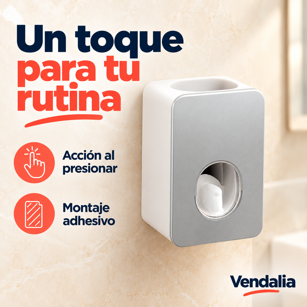 Dispensador de pasta dental blanco y gris — Presentación Vendalia — SKU 52975