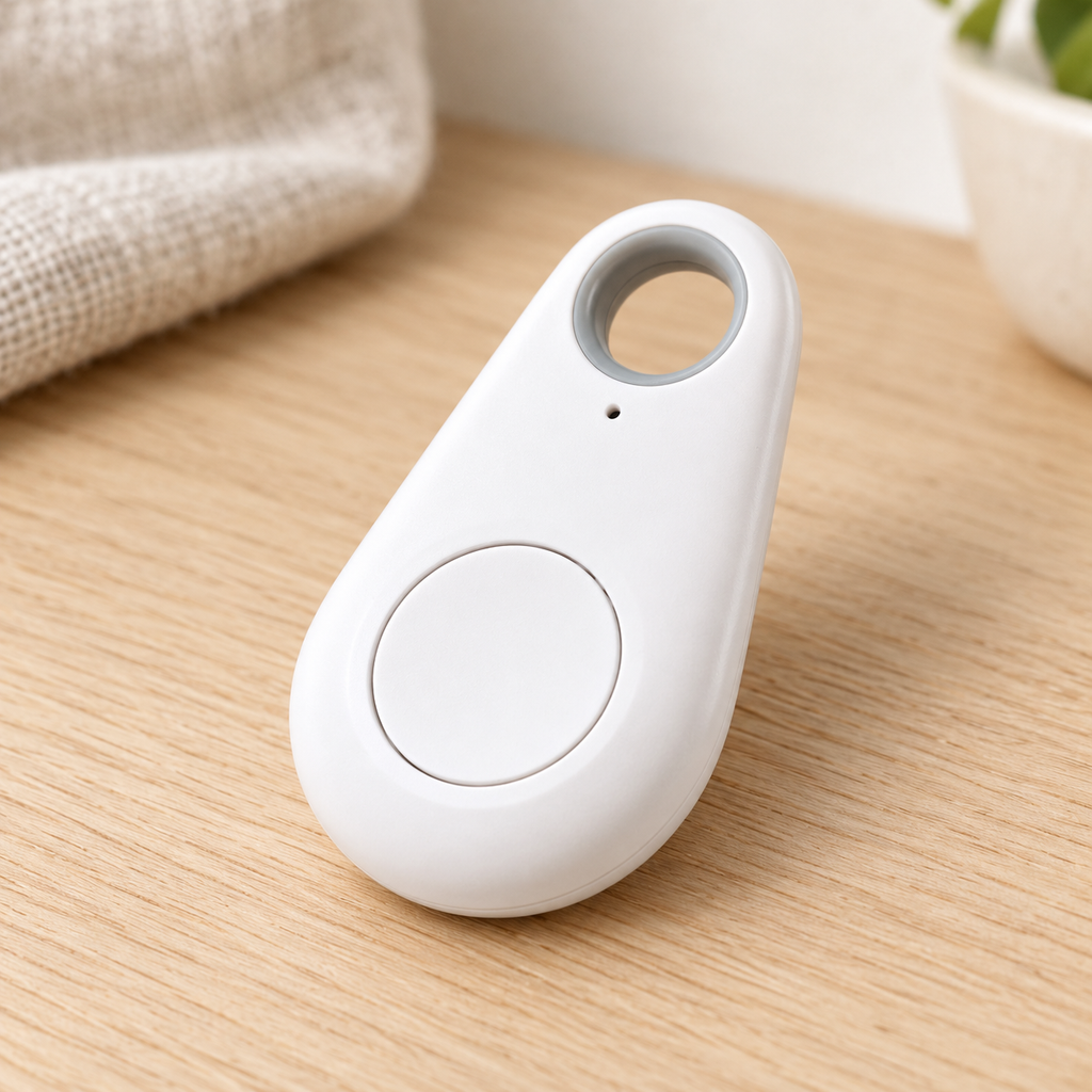 Rastreador Bluetooth Tipo Llavero Blanco en ambiente de hogar — Vendalia