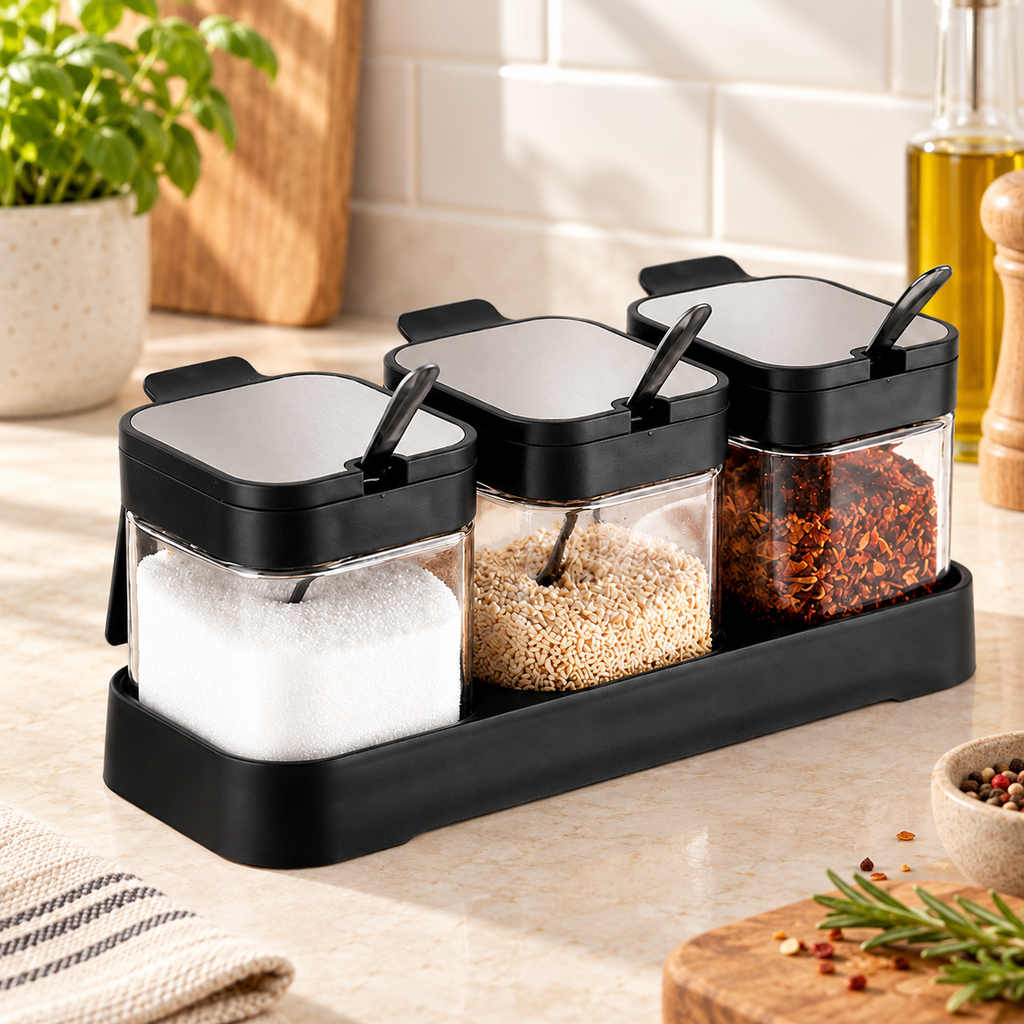 Set de frascos para condimentos con base en ambiente de hogar — Vendalia