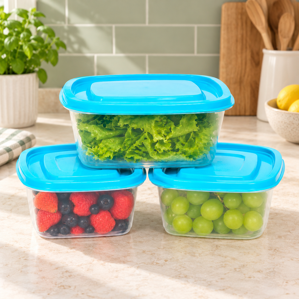 Set de 3 Contenedores Herméticos azul en ambiente de hogar — Vendalia