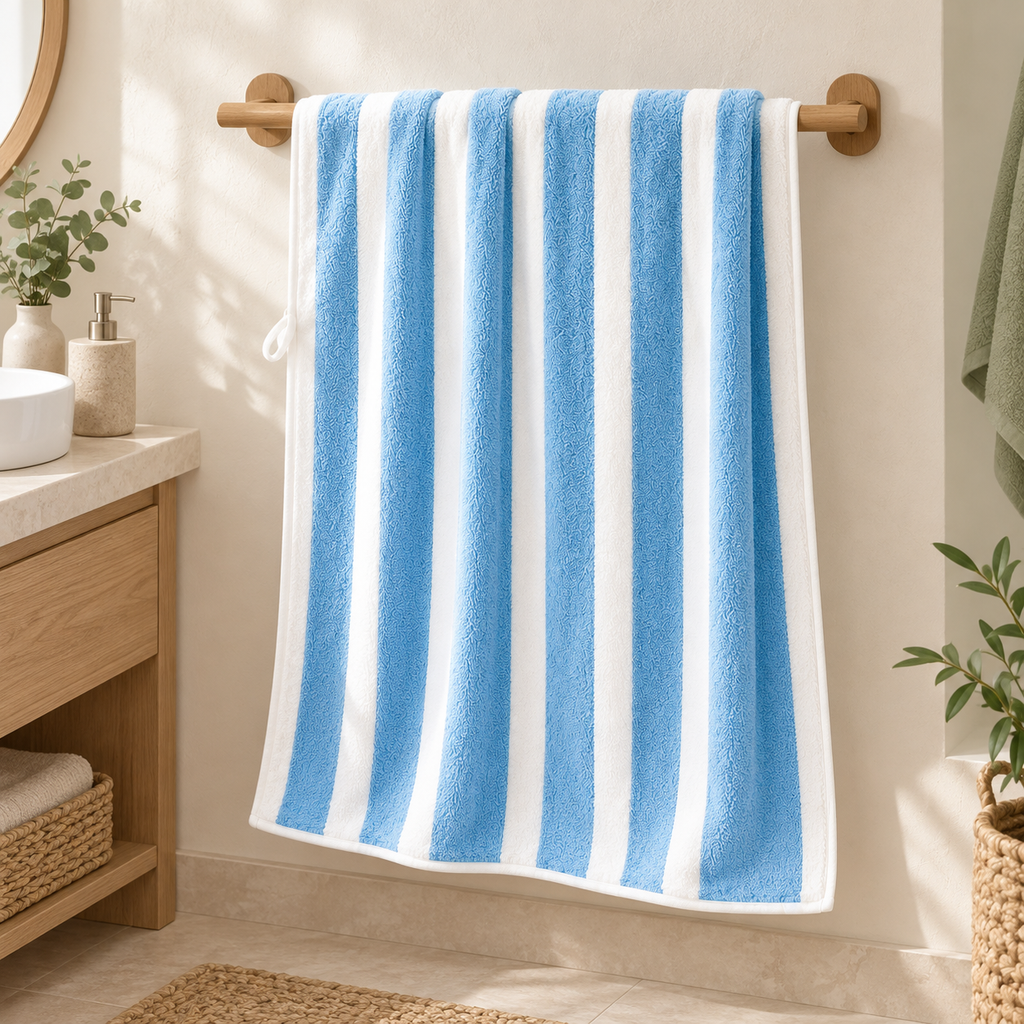 Toalla de Baño Rayada Ultra Absorbente (Azul) · fotografía ambientada de Vendalia · SKU 53086
