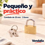Candado mini dorado de 25 mm con tres llaves — Vendalia