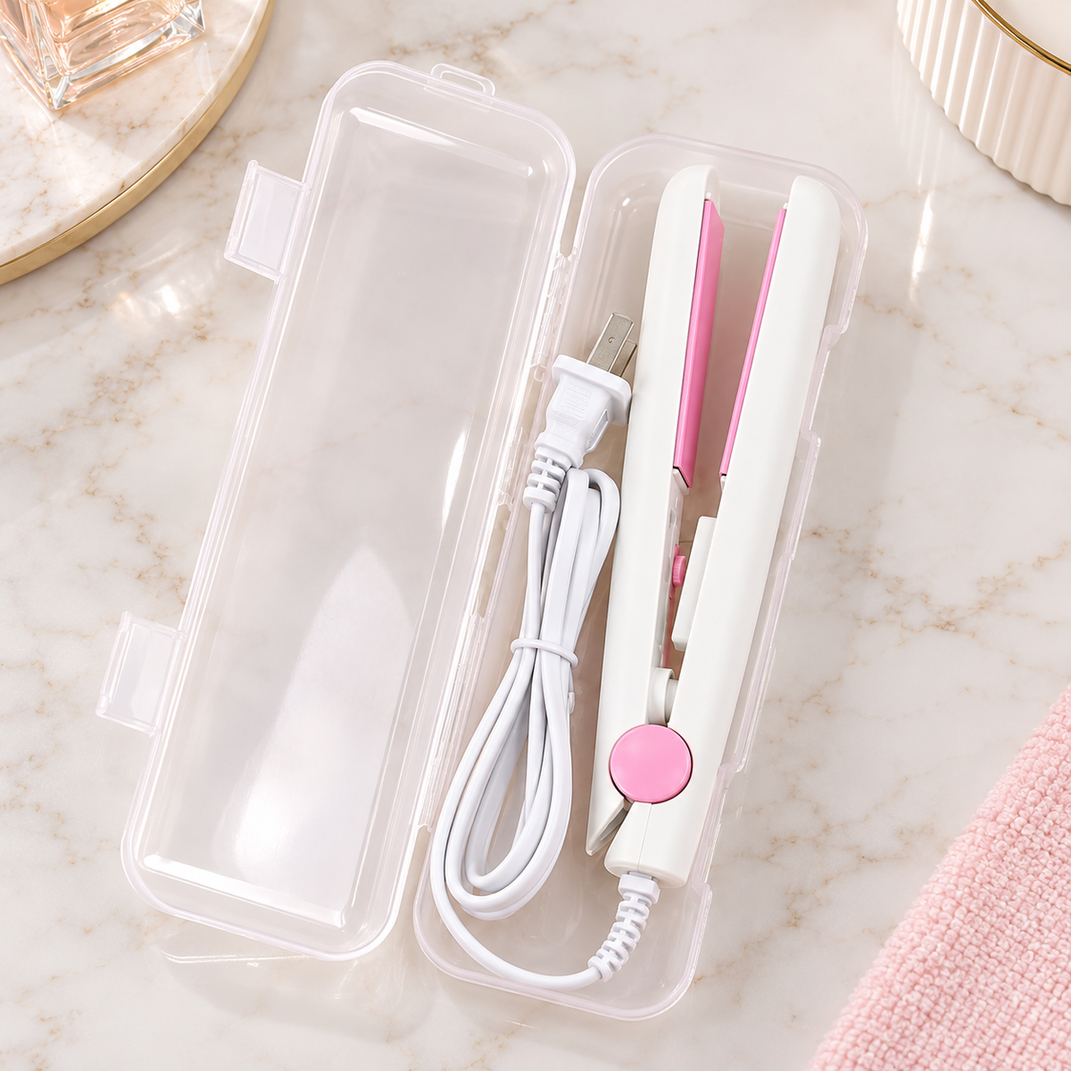Plancha mini blanca con rosa — Vista de detalle.