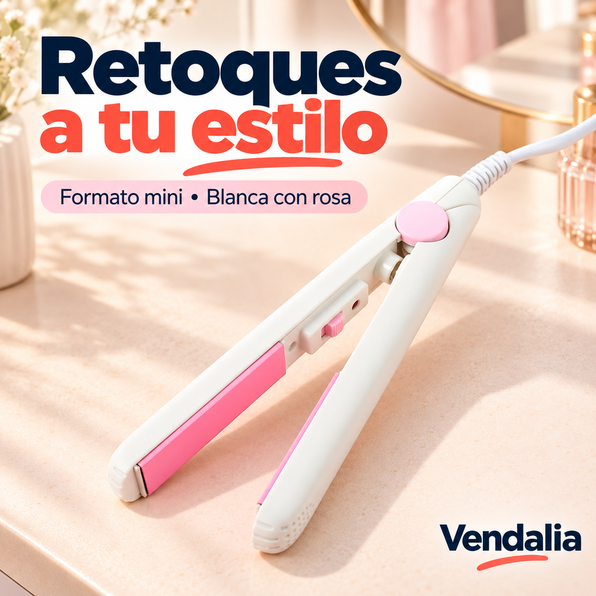 Plancha mini blanca con rosa — Vendalia.