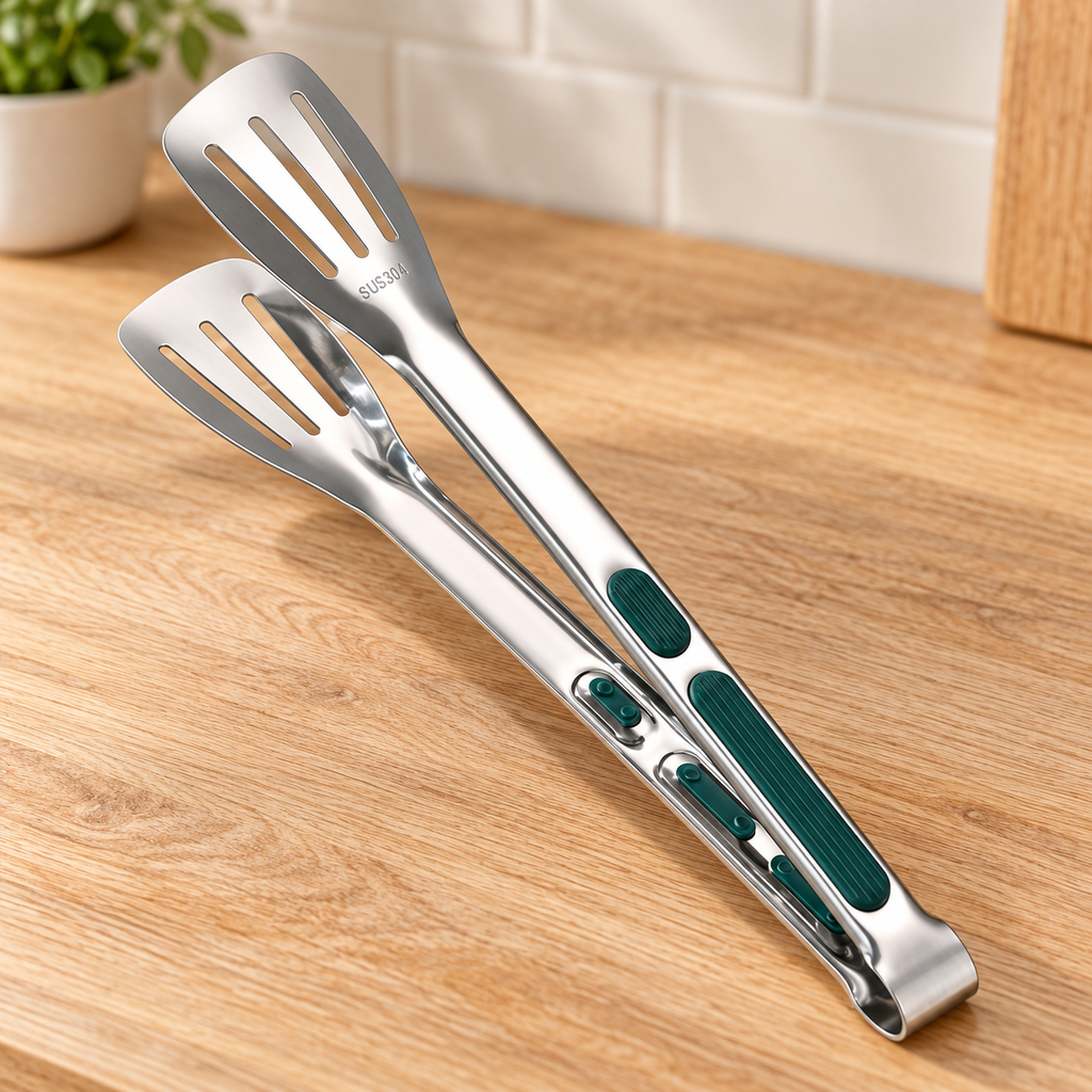 Pinza de Cocina de Acero Inoxidable en ambiente de hogar — Vendalia