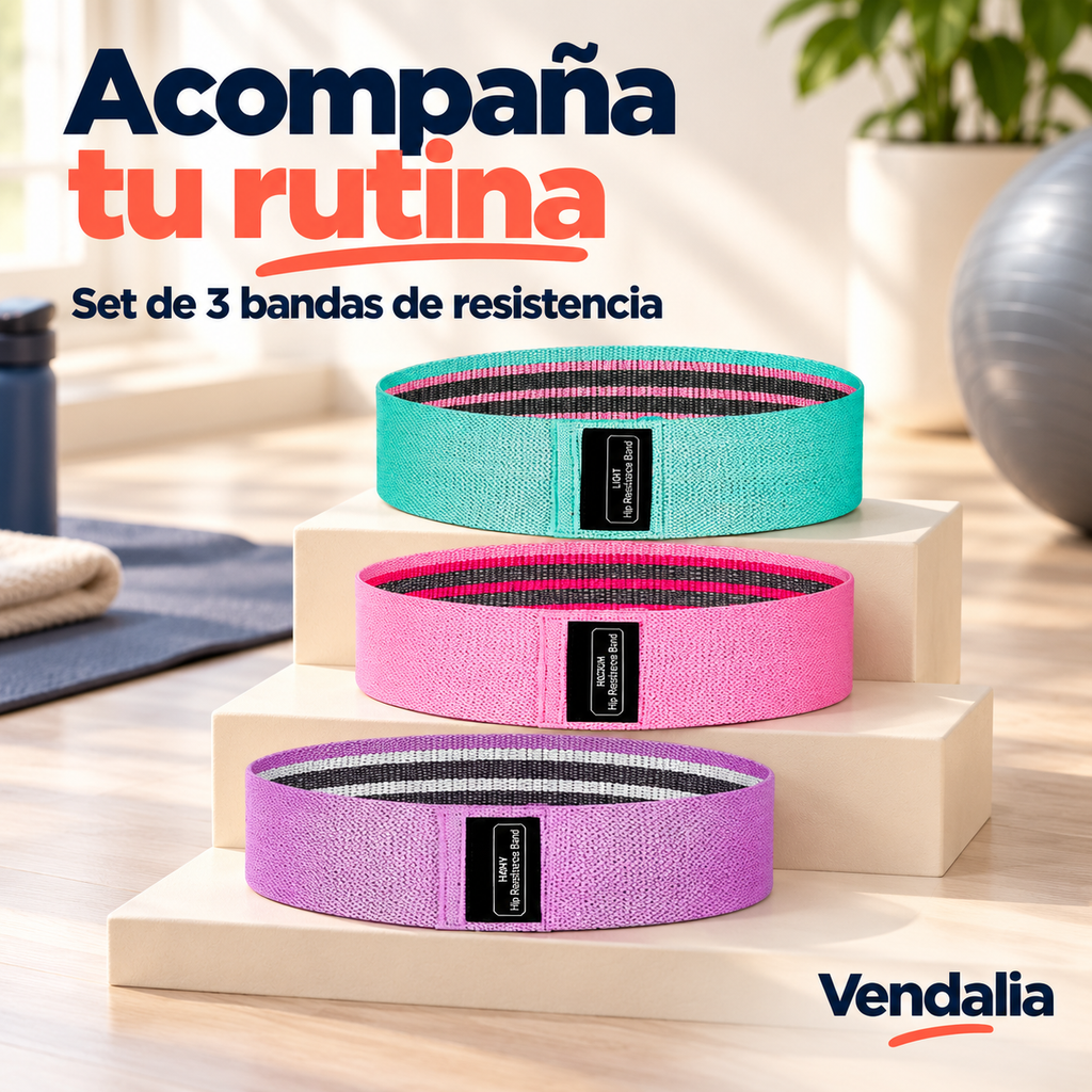 Set de tres bandas textiles verde agua, rosa y morada — Vendalia