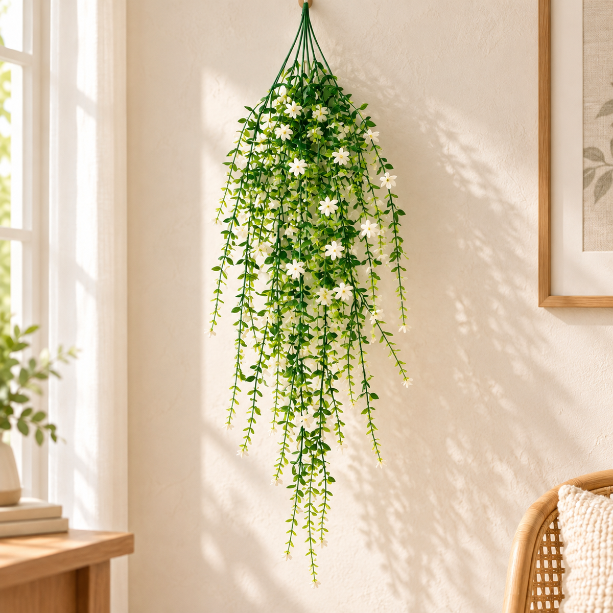 Detalle de una pieza de la planta artificial con flores blancas — paquete de 3 piezas